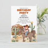 Cowboy meisje op paard 5e verjaardagsfeestje kaart (Staand voorkant)