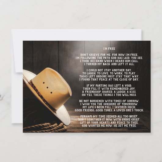 Cowboy Memorial Funeral Service Aankondiging (Achterkant)