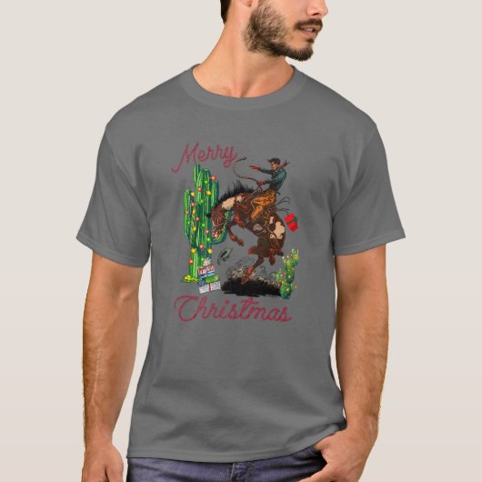 Cowboy Merry Kerstwoestijn Cactus Lasso Western T-shirt (Voorkant)