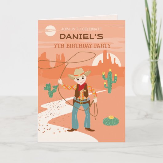 Cowboy met een lasso en cactussen kinderen Verjaar (Voorkant)