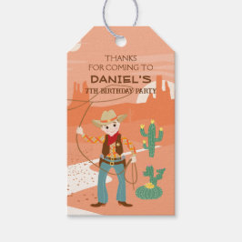 Cowboy met een lasso en cactussen kinderen Verjaar Cadeaulabel