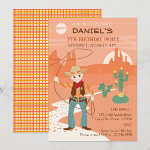 Cowboy met een lasso en cactussen kinderverjaardag kaart