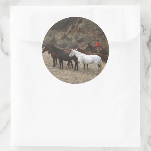 Cowboy met Herd Ronde Sticker (Tas)