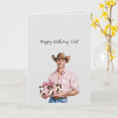 Cowboy met hoed met verjaardags cadeau kaart (Gele Bloem)