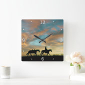 COWBOY MET HORSE VIERKANTE KLOK (Huis)