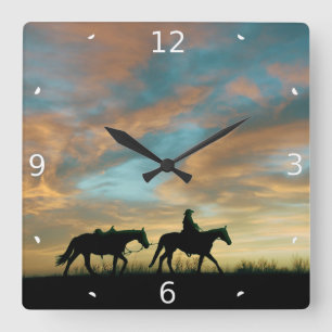 COWBOY MET HORSE VIERKANTE KLOK