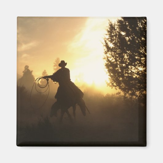 Cowboy met Lasso in Sunset Magneet (Voorkant)