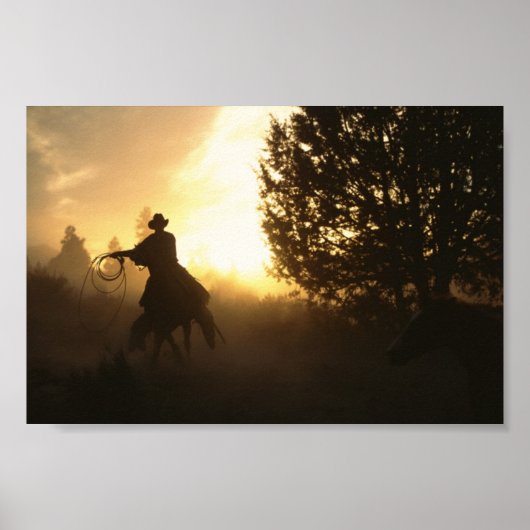 Cowboy met Lasso in Sunset Poster (Voorkant)