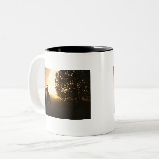 Cowboy met Lasso in Sunset Tweekleurige Koffiemok (Voorkant links)