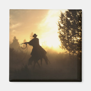 Cowboy met Lasso in Zonsondergang Magneet