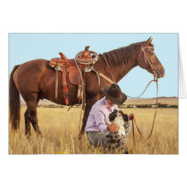 Cowboy met paard en hond Western kaart