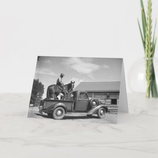 Cowboy met paard in een vrachtwagen kaart (Voorkant)