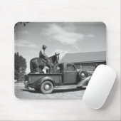 Cowboy met paard in een vrachtwagen muismat (Met muis)