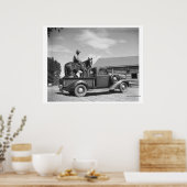 Cowboy met paard in een vrachtwagen poster (Keuken)