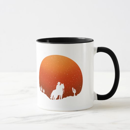 Cowboy met paard Wild West sunset landschap Mok (Rechts)