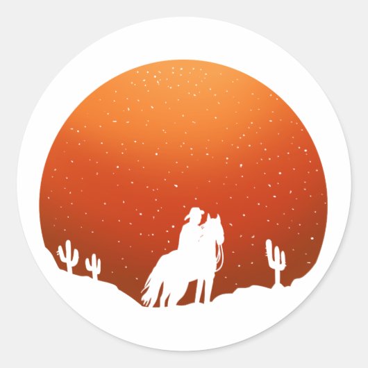 Cowboy met paard Wild West sunset landschap Ronde Sticker (Voorkant)