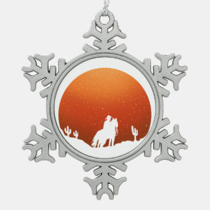 Cowboy met paard Wild West sunset landschap Tin Sneeuwvlok Ornament