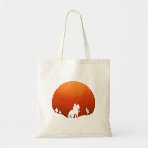 Cowboy met paard Wild West sunset landschap Tote Bag