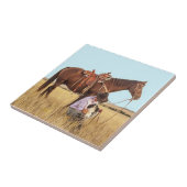 Cowboy met paarden en honden tegeltje (Zijkant)