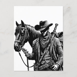 Cowboy met paardenillustratie westerne kunst briefkaart