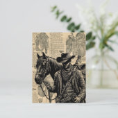 Cowboy met paardenzadels westerne kunst briefkaart (Staand voorkant)