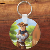 Cowboy met Pet monogrammen Sleutelhanger (Voorkant)