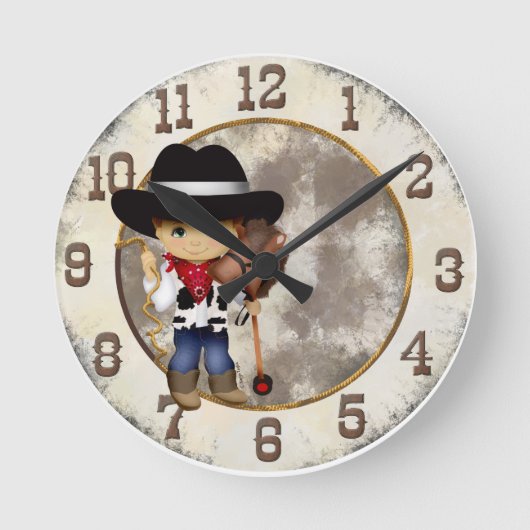Cowboy met Stick Horse Clock Ronde Klok (Voorkant)