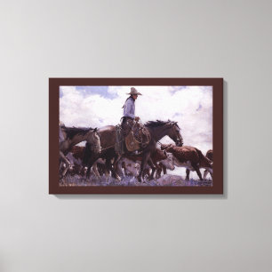  cowboy met zijn vee van Koerner Canvas Afdruk