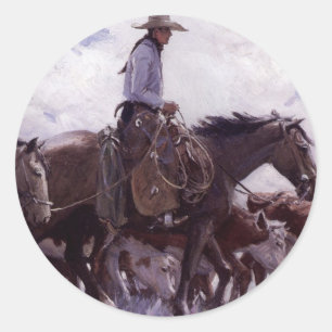 cowboy met zijn vee van Koerner Ronde Sticker