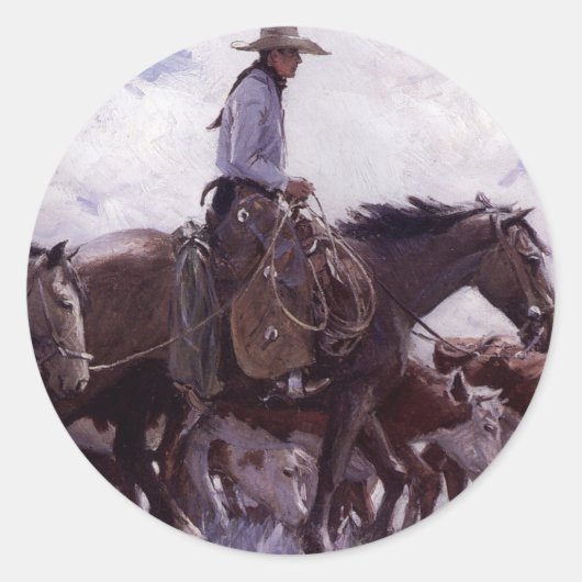  cowboy met zijn vee van Koerner Ronde Sticker (Voorkant)