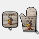 Cowboy Mijnheer Mevrouw Western Landelijke Familie Ovenwant & Pannenlap Set (Voorkant)