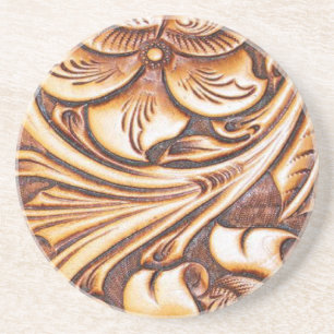 Cowboy Mode Western land met gelooid leder Zandsteen Onderzetter