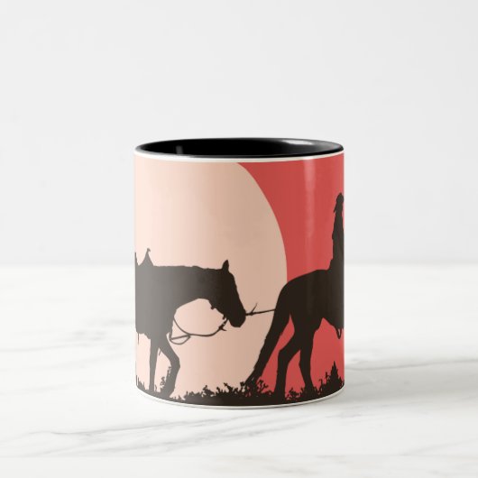 Cowboy-mok, westerne koffie met  zonsondergang tweekleurige koffiemok (Center)