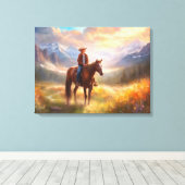 Cowboy Mountain Horseback Boy's Bedroom Art Canvas Afdruk (Insitu (Houten vloer))