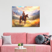 Cowboy Mountain Horseback Boy's Bedroom Art Canvas Afdruk (Insitu (Woonkamer))