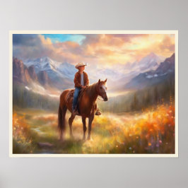Cowboy Mountain Valley Boy's Bedroom Art Poster