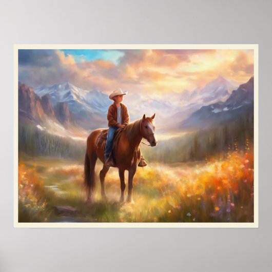 Cowboy Mountain Valley Boy's Bedroom Art Poster (Voorkant)