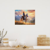 Cowboy Mountaintop Sunrise Boy's Bedroom Art Poster (Keuken)
