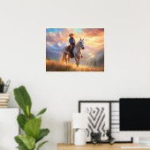Cowboy Mountaintop Sunrise Boy's Bedroom Art Poster (Thuiskantoor)