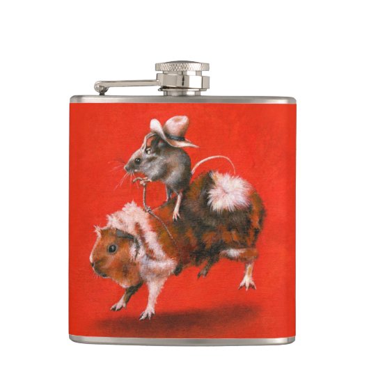 Cowboy Mouse Riding Guinea Pig Flask Heupfles (Voorkant)