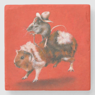 Cowboy Muis die op een Cavia Stenen Onderzetter Ri
