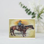 Cowboy n Sunset Briefkaart (Staand voorkant)