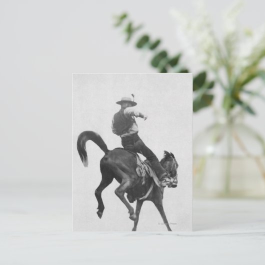Cowboy Ned Coy Riding Bronco Briefkaart (Staand voorkant)