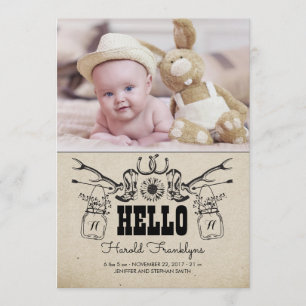 Cowboy Newborn Baby Foto geboorteaankondiging Aankondiging