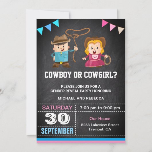 Cowboy of Cowgirl Gender Reveal Party Kaart (Voorkant)