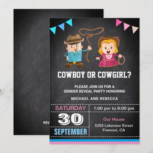 Cowboy of Cowgirl Gender Reveal Party Kaart (Voorkant / Achterkant)