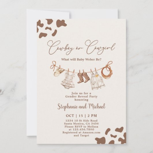 Cowboy of Cowgirl Geslacht onthullen Kaart (Voorkant)