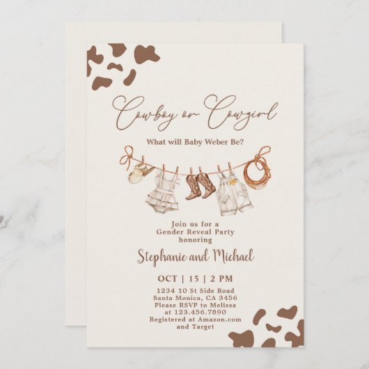 Cowboy of Cowgirl Geslacht onthullen Kaart (Voorkant / Achterkant)