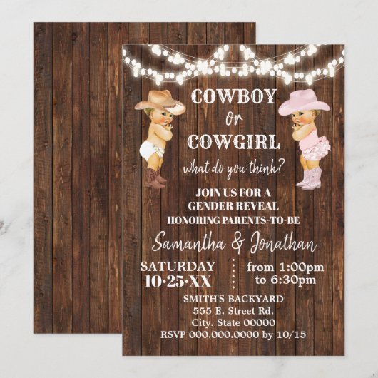 Cowboy of Cowgirl Westerne Gender Reopenbaarmaking Kaart (Voorkant / Achterkant)