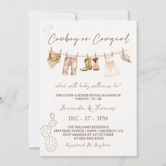Cowboy of Cowgirl Westerne genderonthulling uitnod Kaart (Voorkant)